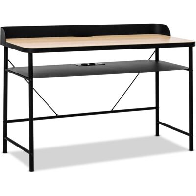 Frankystar Hariyang - Escritorio de metal con estante de madera - 120x50 cm - USB y toma shuko Frankystar Hariyang - Escritorio de metal con estante de madera - 120x50 cm - USB y toma shuko