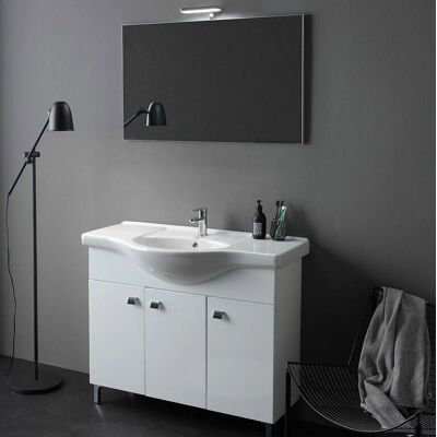 Mueble de baño moderno Kiamami Valentina - 105cm Blanco - 3 puertas, Espejo LED Mueble de baño moderno Kiamami Valentina - 105cm Blanco - 3 puertas, Espejo LED