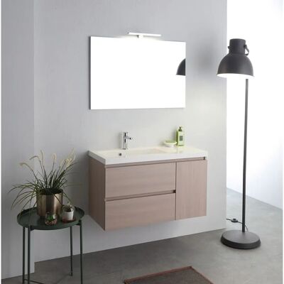 Kiamami Valentina - Hängendes Badezimmermöbel 90cm mit linkem Waschbecken - Helles Holz Kiamami Valentina - Hängendes Badezimmermöbel 90cm mit linkem Waschbecken - Helles Holz