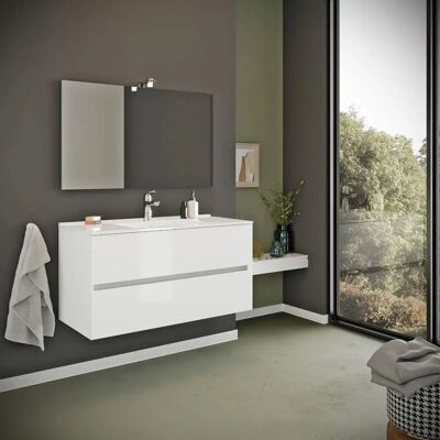Meuble de salle de bain suspendu Kiamami Valentina - 90cm, 2 tiroirs, Blanc brillant - Publicité Meuble de salle de bain suspendu Kiamami Valentina - 90cm, 2 tiroirs, Blanc brillant - Publicité