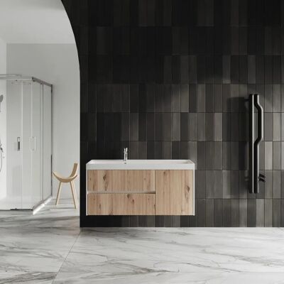 Kiamami Valentina - Meuble de Salle de Bain 120cm Chêne Doré - Sans Miroir - Publicité Kiamami Valentina - Meuble de Salle de Bain 120cm Chêne Doré - Sans Miroir - Publicité