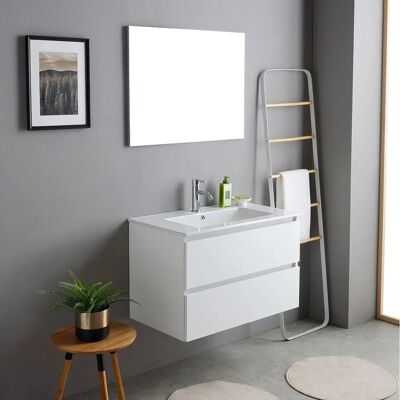 Kiamami Valentina - Mueble de baño moderno - 80cm Blanco con lavabo y espejo Kiamami Valentina - Mueble de baño moderno - 80cm Blanco con lavabo y espejo