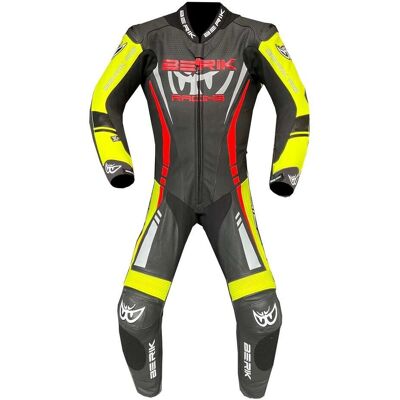Tuta da corsa moto Berik LS1-171334FR - Pelle di mucca di alta qualità, Nero, Rosso, Giallo Tuta da corsa moto Berik LS1-171334FR - Pelle di mucca di alta qualità, Nero, Rosso, Giallo