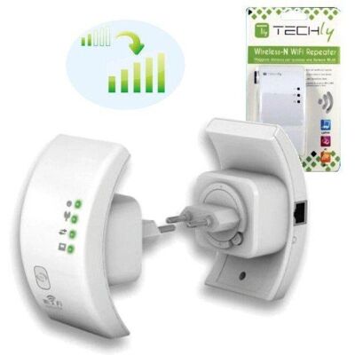 Techly I-WL-REPEATER - Draadloze Range Extender 300Mbit/s Wit Techly I-WL-REPEATER - Draadloze Range Extender 300Mbit/s Wit