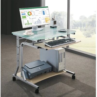 Techly ICA-TB 3791A Kersen Compact Bureau met Glas & Metaal Techly ICA-TB 3791A Kersen Compact Bureau met Glas & Metaal