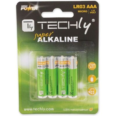 Piles AAA Techly - Haute Performance Alcalines - Pack de 4 - Publicité Piles AAA Techly - Haute Performance Alcalines - Pack de 4 - Publicité
