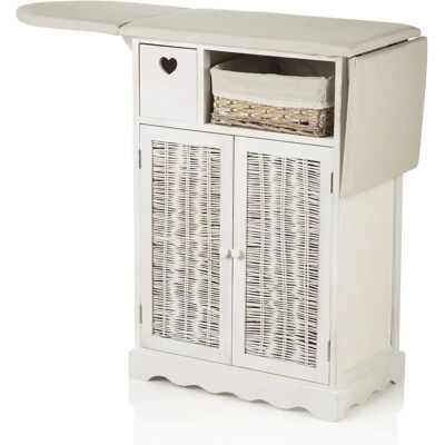 Baroni Home Houten Strijkplank met Rieten Mand - Strijkstation Baroni Home Houten Strijkplank met Rieten Mand - Strijkstation