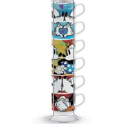 Ensemble de 6 Tasses à Espresso en Porcelaine Mickey Love avec Support en Métal Ensemble de 6 Tasses à Espresso en Porcelaine Mickey Love avec Support en Métal