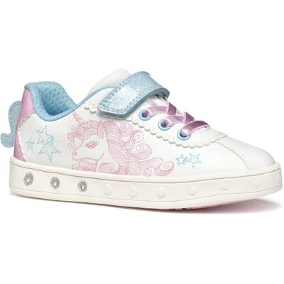 Geox J SKYLIN GIRL Vit Rosa Ljusande sneakers - Barnskor Geox J SKYLIN GIRL Vit Rosa Ljusande sneakers - Barnskor