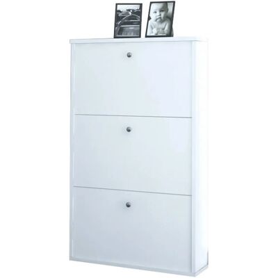 Homemania Armoire à chaussures Slim Blanc - 73x15xH110 cm - Publicité Homemania Armoire à chaussures Slim Blanc - 73x15xH110 cm - Publicité