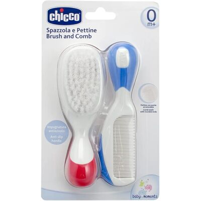 Set Spazzola e Pettine Chicco per Neonati - Setole Naturali e Nylon Set Spazzola e Pettine Chicco per Neonati - Setole Naturali e Nylon