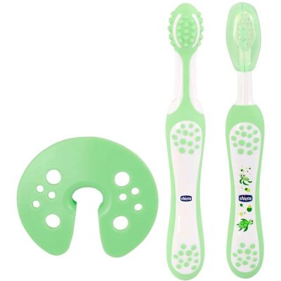 Ensemble de Brosse à Dents Chicco 00006961000000 - Soins Buccaux Bébé 4m+ - Vert, Blanc - Publicité Ensemble de Brosse à Dents Chicco 00006961000000 - Soins Buccaux Bébé 4m+ - Vert, Blanc - Publicité