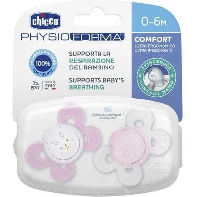 Chicco Physio Comfort Silikon Schnuller für Mädchen 0-6 Monate - 2 Stück Chicco Physio Comfort Silikon Schnuller für Mädchen 0-6 Monate - 2 Stück