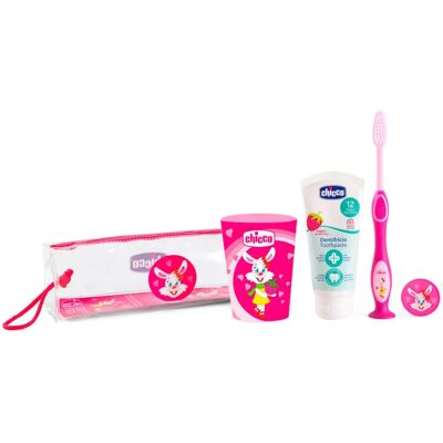Set da Viaggio Rosa Chicco - Spazzolino, Regalo per Bambini Set da Viaggio Rosa Chicco - Spazzolino, Regalo per Bambini