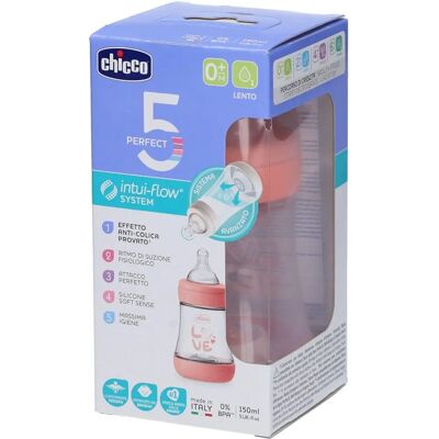 Chicco Perfect 5 Baby Flasche Rosa 150ml Langsamer Fluss - Baby Flasche Chicco Perfect 5 Baby Flasche Rosa 150ml Langsamer Fluss - Baby Flasche