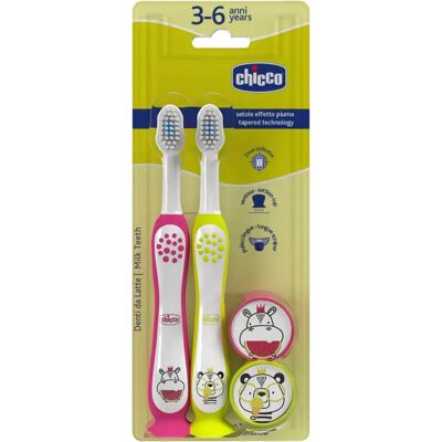 Chicco Kinder-Zahnbürstenset - Weiche Borsten, Tiermotiv, 2er Pack Chicco Kinder-Zahnbürstenset - Weiche Borsten, Tiermotiv, 2er Pack