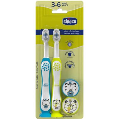 Chicco Kinderzahnbürstenset - Weiche Borsten, Tiermuster - 3-6 Jahre Chicco Kinderzahnbürstenset - Weiche Borsten, Tiermuster - 3-6 Jahre