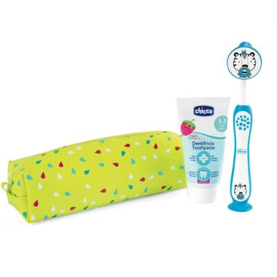 Kit de Higiene Oral de Viagem Chicco - Escova de Dentes e Pasta de Morango Kit de Higiene Oral de Viagem Chicco - Escova de Dentes e Pasta de Morango
