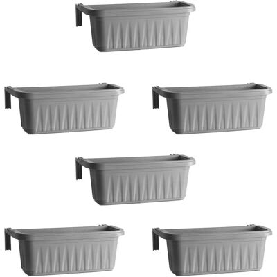 Frankystar Rondine 50 - Juego de 6 maceteros de balcón - Ganchos ajustables, depósito de agua - Gris Frankystar Rondine 50 - Juego de 6 maceteros de balcón - Ganchos ajustables, depósito de agua - Gris