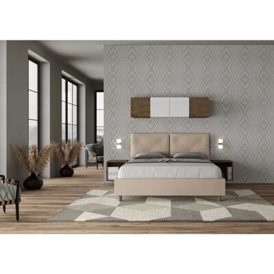 Lit double avec rangement beige - 160x200cm - Design italien moderne - Publicité Lit double avec rangement beige - 160x200cm - Design italien moderne - Publicité