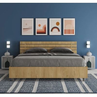 Lit Queen en Bois Naturel Ityhome - 160x190 - Supporte Matelas Standard - Publicité Lit Queen en Bois Naturel Ityhome - 160x190 - Supporte Matelas Standard - Publicité