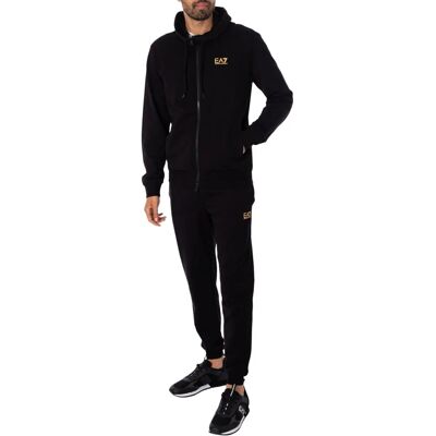 EA7 Schwarzer Baumwoll-Trainingsanzug - Freizeit Sport EA7 Schwarzer Baumwoll-Trainingsanzug - Freizeit Sport
