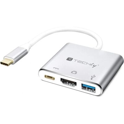 Station d'accueil Techly USB-C HDMI - Argent - Publicité Station d'accueil Techly USB-C HDMI - Argent - Publicité