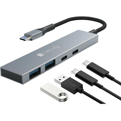 Techly IUSB32C-HUB4AC - USB Hub 4 Ports, Silber Techly IUSB32C-HUB4AC - USB Hub 4 Ports, Silber