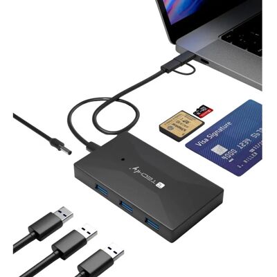 Techly Kartenleser und HUB - Schwarz - USB 3.2, SD, TF, Smart Card Techly Kartenleser und HUB - Schwarz - USB 3.2, SD, TF, Smart Card