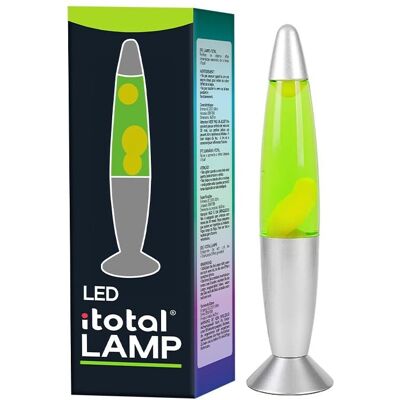 Lampe à lave LED iTotal avec lumière verte - Base argentée - Cire blanche - Publicité Lampe à lave LED iTotal avec lumière verte - Base argentée - Cire blanche - Publicité
