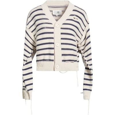 Cardigan con efecto vintage de Maison Margiela en rayas navy y blanco - S Cardigan con efecto vintage de Maison Margiela en rayas navy y blanco - S