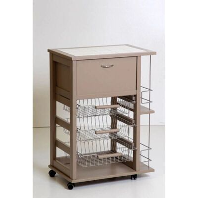 Carrello in faggio con frutta e pane - Portabottiglie incluso Carrello in faggio con frutta e pane - Portabottiglie incluso