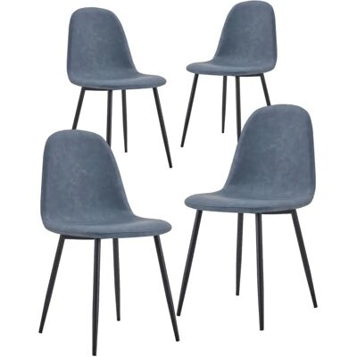 WE HOME Set van 4 stijlvolle blauwe eco-lederen eetkamerstoelen WE HOME Set van 4 stijlvolle blauwe eco-lederen eetkamerstoelen