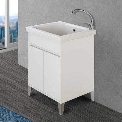 INBAGNO - Mobile lavatoio 60x50 cm linea Way bianco lucido con vasca e strofinatoio - Mobile lavanderia INBAGNO - Mobile lavatoio 60x50 cm linea Way bianco lucido con vasca e strofinatoio - Mobile lavanderia