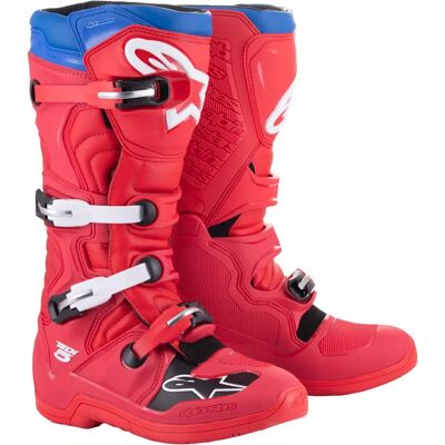 Botas Tech 5 de Alpinestars - Botas de Motocross, Rojo / Rojo Oscuro / Azul Botas Tech 5 de Alpinestars - Botas de Motocross, Rojo / Rojo Oscuro / Azul