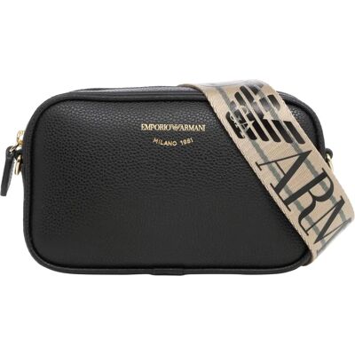 Emporio Armani Czarna Mini Torebka z Regulowaną Paseczkiem i Logo - Torba Emporio Armani Czarna Mini Torebka z Regulowaną Paseczkiem i Logo - Torba