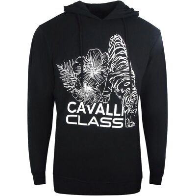 Cavalli Class Black Floral Logo Hoodie - Hooded Sweatshirt Cavalli Class Black Floral Logo Hoodie - Hooded Sweatshirt