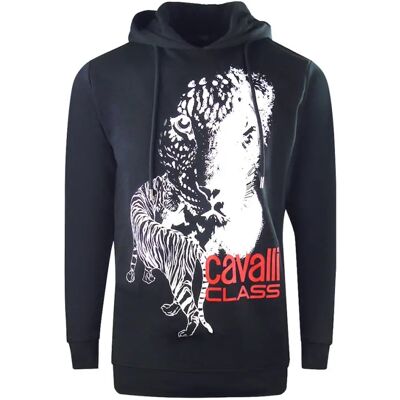 Roberto Cavalli Cavalli Class Navy Blue Hoodie - Großes Tigerlogo Roberto Cavalli Cavalli Class Navy Blue Hoodie - Großes Tigerlogo