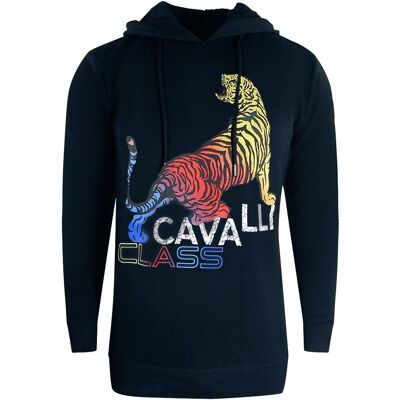 Roberto Cavalli Cavalli Class Bold Tiger Logo Navy Blue Hoodie - Size 42/Regular Roberto Cavalli Cavalli Class Bold Tiger Logo Navy Blue Hoodie - Size 42/Regular