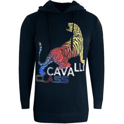 Roberto Cavalli Cavalli Class Mutiger Tiger Logo Marineblauer Hoodie - Regular Fit Roberto Cavalli Cavalli Class Mutiger Tiger Logo Marineblauer Hoodie - Regular Fit