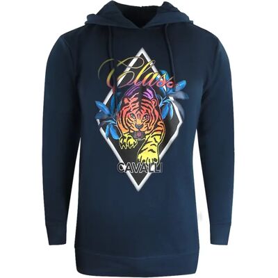 Cavalli Class Diamond Tiger Design Navy Blue Hoodie - Hooded Sweater Cavalli Class Diamond Tiger Design Navy Blue Hoodie - Hooded Sweater