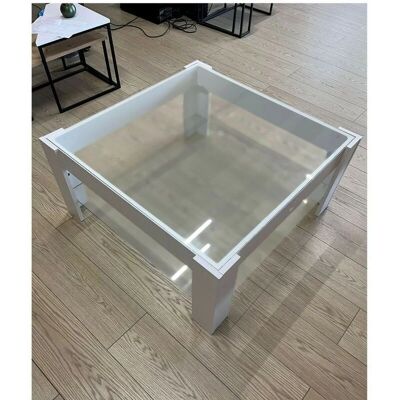 Homy Mesa de Centro Blanca con Doble Estante de Cristal - Mesa de Centro Homy Mesa de Centro Blanca con Doble Estante de Cristal - Mesa de Centro