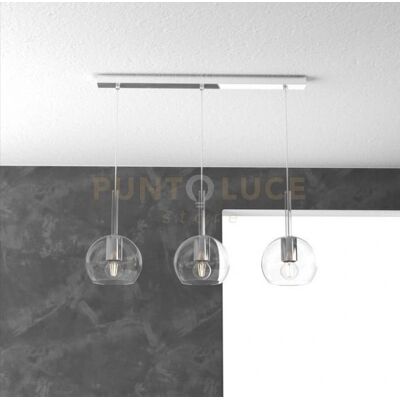 TOP-LIGHT - Future Rosone Rett. 3 Luci E27 - Trasparente - Cromo - Sospensione TOP-LIGHT - Future Rosone Rett. 3 Luci E27 - Trasparente - Cromo - Sospensione
