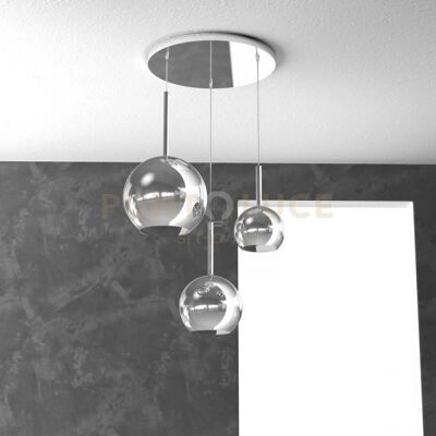Lampada Sospensione Contemporanea TOP LIGHT - 3 Luci, Finitura Cromo Lampada Sospensione Contemporanea TOP LIGHT - 3 Luci, Finitura Cromo