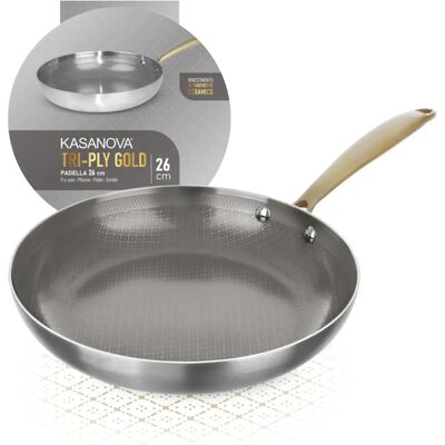 KASANOVA Oro 26cm Padella Triplo - Utensili da Cucina KASANOVA Oro 26cm Padella Triplo - Utensili da Cucina