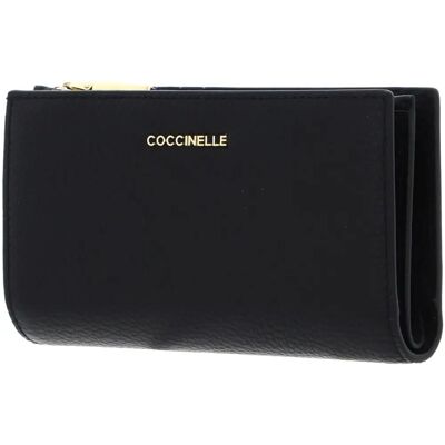 Coccinelle Portefeuille en Cuir Noir avec Détails Dorés - Portefeuille Coccinelle Portefeuille en Cuir Noir avec Détails Dorés - Portefeuille