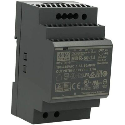 Mean Well HDR-60-24 Alimentation industrielle pour rail DIN - 24V 60W Mean Well HDR-60-24 Alimentation industrielle pour rail DIN - 24V 60W