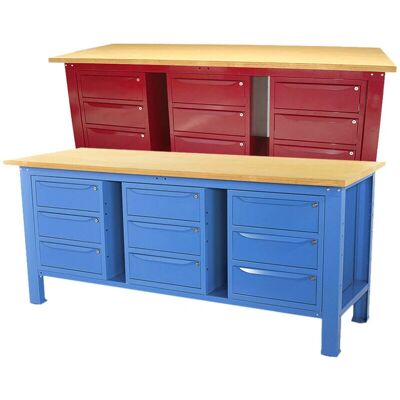 SOGI Banco da lavoro 2m con piano in legno e spazio di stoccaggio SOGI Banco da lavoro 2m con piano in legno e spazio di stoccaggio