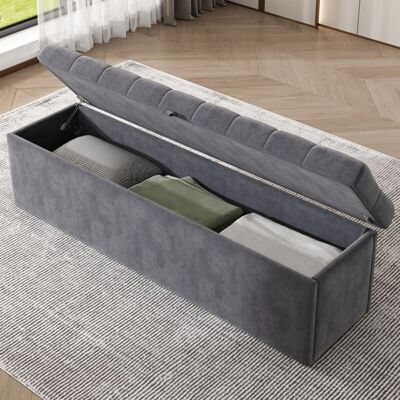 OKWISH Velluto - Gris - 138x41x42 cm - banco de almacenamiento OKWISH Velluto - Gris - 138x41x42 cm - banco de almacenamiento
