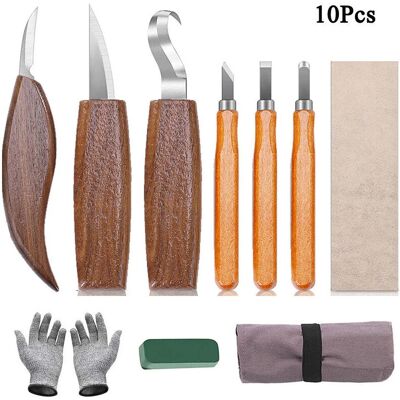AIPERQ - 10-in-1 Set de Madera - Nogal - Bolsa - Kit de tallado AIPERQ - 10-in-1 Set de Madera - Nogal - Bolsa - Kit de tallado